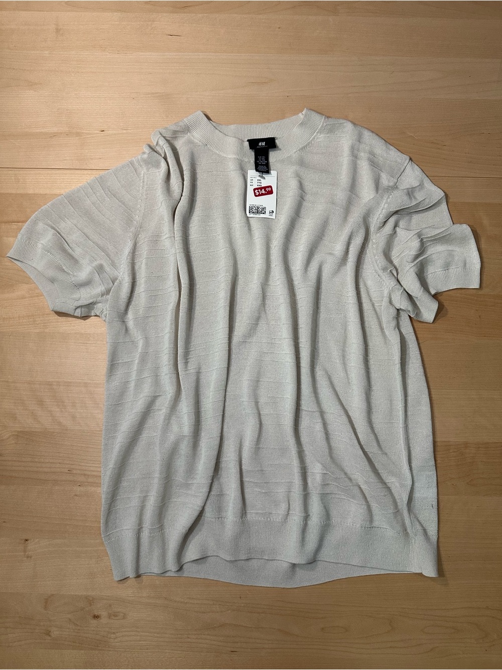 H&M Men's Beige Fine Knit Crew Neck Tee XXL